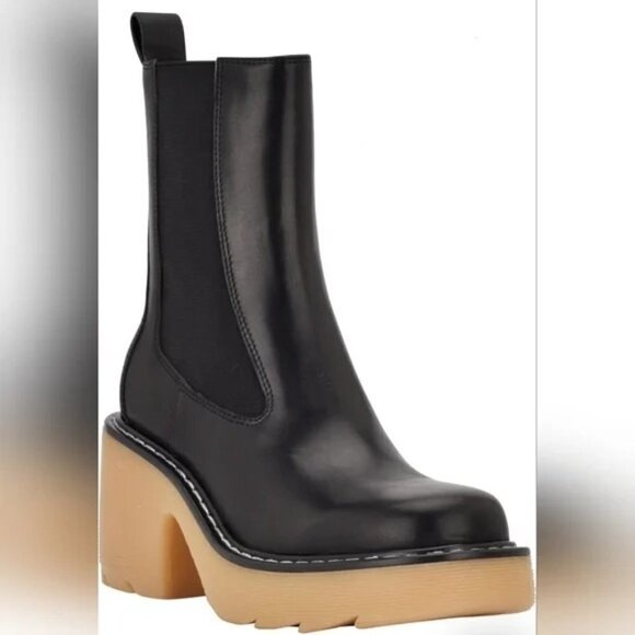 Marc Fisher Black Leather Fredy Black Platform Boot Chunky Lug 90s Sz 8.5 NWOB - Picture 8 of 8